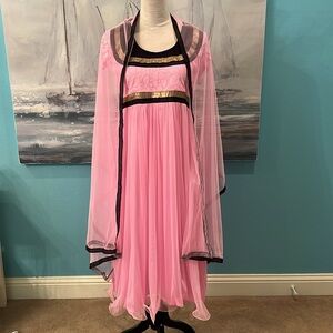 NWT CBAZAAR Pink Chiffon India Dress w/ Wrap, Medium
